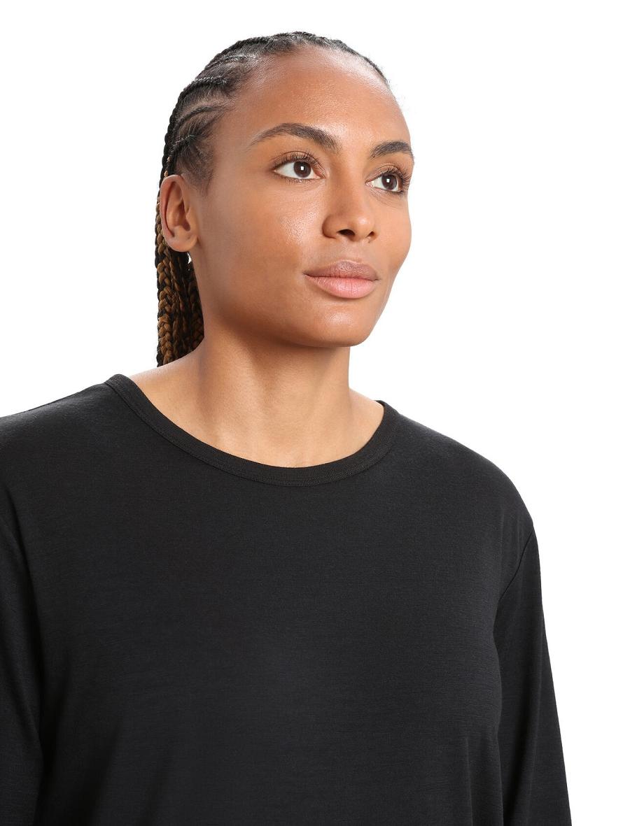 Black Women's Icebreaker Merino Granary T-Shirt Long Sleeve | USA 1639GSOL